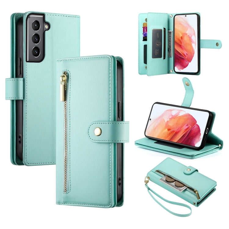 Custodia per cellulare in pelle con nove scomparti per carte e cerniera, For Samsung Galaxy S22+ 5G, For Samsung Galaxy S22 5G, For Samsung Galaxy S21 FE 5G, For Samsung Galaxy S21 5G