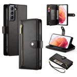 Custodia per cellulare in pelle con nove scomparti per carte e cerniera, For Samsung Galaxy S22+ 5G, For Samsung Galaxy S22 5G, For Samsung Galaxy S21 FE 5G, For Samsung Galaxy S21 5G