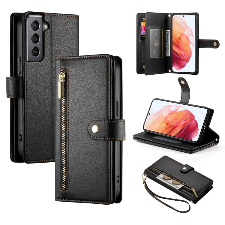 Custodia per cellulare in pelle con nove scomparti per carte e cerniera, For Samsung Galaxy S22+ 5G, For Samsung Galaxy S22 5G, For Samsung Galaxy S21 FE 5G, For Samsung Galaxy S21 5G