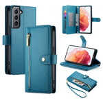 Custodia per cellulare in pelle con nove scomparti per carte e cerniera, For Samsung Galaxy S22+ 5G, For Samsung Galaxy S22 5G, For Samsung Galaxy S21 FE 5G, For Samsung Galaxy S21 5G