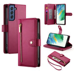 Custodia per cellulare in pelle con nove scomparti per carte e cerniera, For Samsung Galaxy S22+ 5G, For Samsung Galaxy S22 5G, For Samsung Galaxy S21 FE 5G, For Samsung Galaxy S21 5G