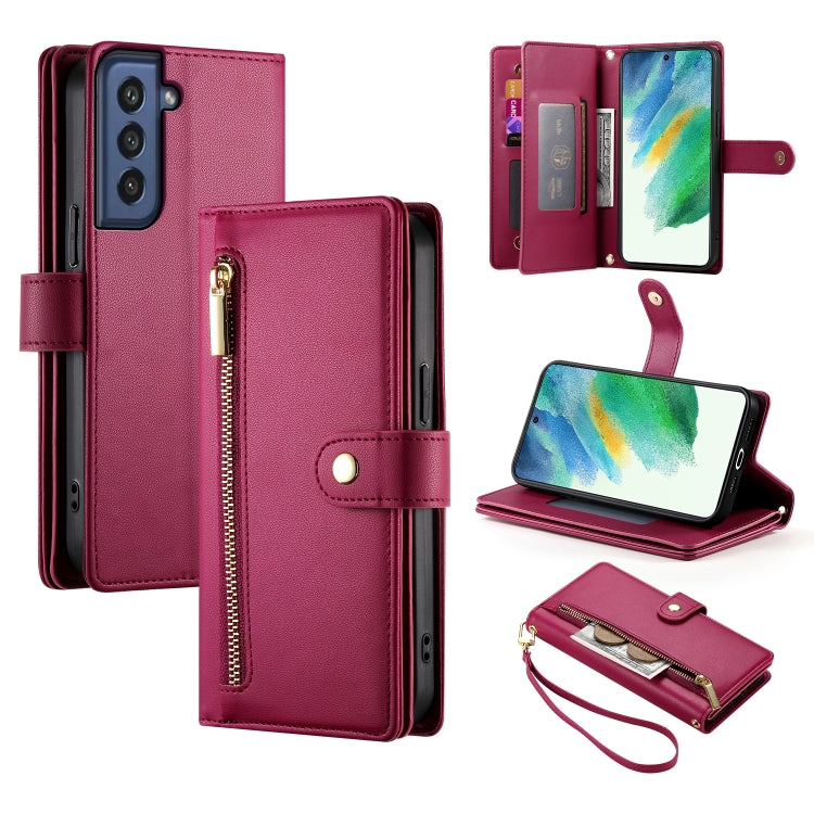 Custodia per cellulare in pelle con nove scomparti per carte e cerniera, For Samsung Galaxy S22+ 5G, For Samsung Galaxy S22 5G, For Samsung Galaxy S21 FE 5G, For Samsung Galaxy S21 5G