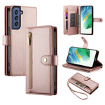 Custodia per cellulare in pelle con nove scomparti per carte e cerniera, For Samsung Galaxy S22+ 5G, For Samsung Galaxy S22 5G, For Samsung Galaxy S21 FE 5G, For Samsung Galaxy S21 5G