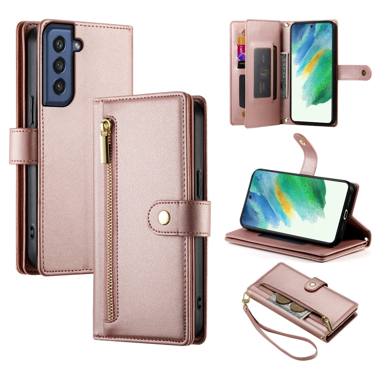 Custodia per cellulare in pelle con nove scomparti per carte e cerniera, For Samsung Galaxy S22+ 5G, For Samsung Galaxy S22 5G, For Samsung Galaxy S21 FE 5G, For Samsung Galaxy S21 5G