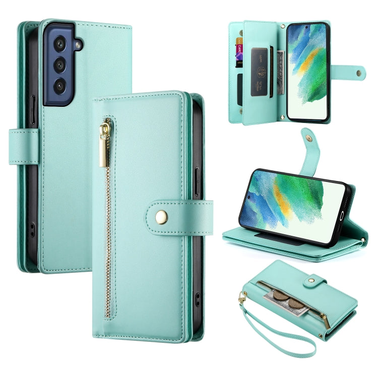 Custodia per cellulare in pelle con nove scomparti per carte e cerniera, For Samsung Galaxy S22+ 5G, For Samsung Galaxy S22 5G, For Samsung Galaxy S21 FE 5G, For Samsung Galaxy S21 5G