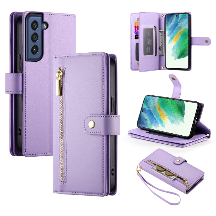 Custodia per cellulare in pelle con nove scomparti per carte e cerniera, For Samsung Galaxy S22+ 5G, For Samsung Galaxy S22 5G, For Samsung Galaxy S21 FE 5G, For Samsung Galaxy S21 5G