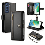 Custodia per cellulare in pelle con nove scomparti per carte e cerniera, For Samsung Galaxy S22+ 5G, For Samsung Galaxy S22 5G, For Samsung Galaxy S21 FE 5G, For Samsung Galaxy S21 5G