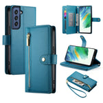 Custodia per cellulare in pelle con nove scomparti per carte e cerniera, For Samsung Galaxy S22+ 5G, For Samsung Galaxy S22 5G, For Samsung Galaxy S21 FE 5G, For Samsung Galaxy S21 5G