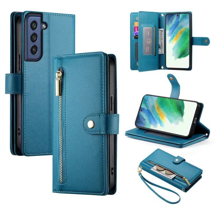 Custodia per cellulare in pelle con nove scomparti per carte e cerniera, For Samsung Galaxy S22+ 5G, For Samsung Galaxy S22 5G, For Samsung Galaxy S21 FE 5G, For Samsung Galaxy S21 5G