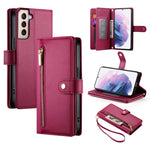 Custodia per cellulare in pelle con nove scomparti per carte e cerniera, For Samsung Galaxy S21+ 5G, For Samsung Galaxy S21 Ultra 5G