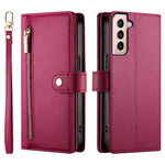 Custodia per cellulare in pelle con nove scomparti per carte e cerniera, For Samsung Galaxy S21+ 5G, For Samsung Galaxy S21 Ultra 5G
