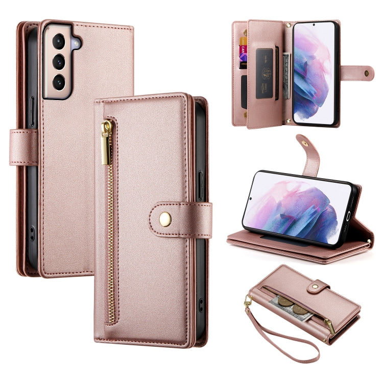 Custodia per cellulare in pelle con nove scomparti per carte e cerniera, For Samsung Galaxy S21+ 5G, For Samsung Galaxy S21 Ultra 5G