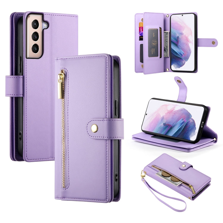 Custodia per cellulare in pelle con nove scomparti per carte e cerniera, For Samsung Galaxy S21+ 5G, For Samsung Galaxy S21 Ultra 5G