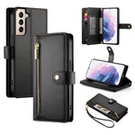 Custodia per cellulare in pelle con nove scomparti per carte e cerniera, For Samsung Galaxy S21+ 5G, For Samsung Galaxy S21 Ultra 5G