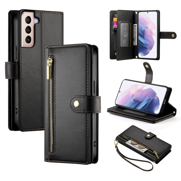 Custodia per cellulare in pelle con nove scomparti per carte e cerniera, For Samsung Galaxy S21+ 5G, For Samsung Galaxy S21 Ultra 5G