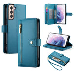 Custodia per cellulare in pelle con nove scomparti per carte e cerniera, For Samsung Galaxy S21+ 5G, For Samsung Galaxy S21 Ultra 5G