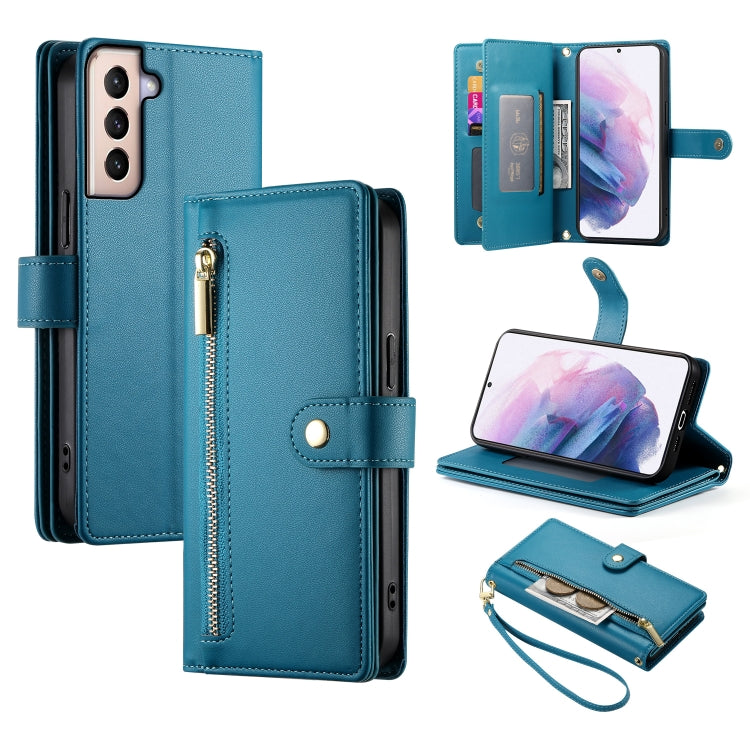 Custodia per cellulare in pelle con nove scomparti per carte e cerniera, For Samsung Galaxy S21+ 5G, For Samsung Galaxy S21 Ultra 5G
