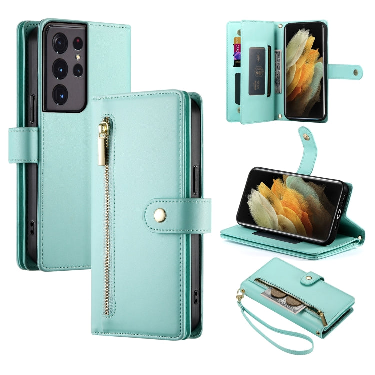 Custodia per cellulare in pelle con nove scomparti per carte e cerniera, For Samsung Galaxy S21+ 5G, For Samsung Galaxy S21 Ultra 5G