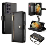 Custodia per cellulare in pelle con nove scomparti per carte e cerniera, For Samsung Galaxy S21+ 5G, For Samsung Galaxy S21 Ultra 5G