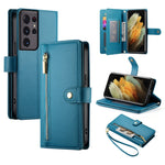 Custodia per cellulare in pelle con nove scomparti per carte e cerniera, For Samsung Galaxy S21+ 5G, For Samsung Galaxy S21 Ultra 5G