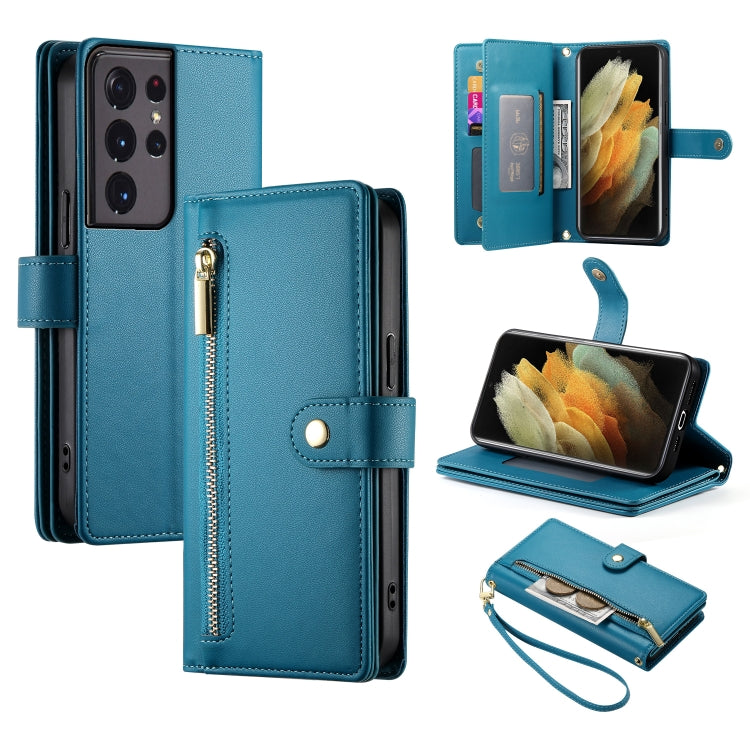 Custodia per cellulare in pelle con nove scomparti per carte e cerniera, For Samsung Galaxy S21+ 5G, For Samsung Galaxy S21 Ultra 5G