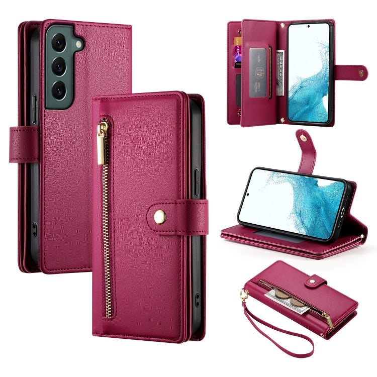 Custodia per cellulare in pelle con nove scomparti per carte e cerniera, For Samsung Galaxy S22+ 5G, For Samsung Galaxy S22 5G, For Samsung Galaxy S21 FE 5G, For Samsung Galaxy S21 5G