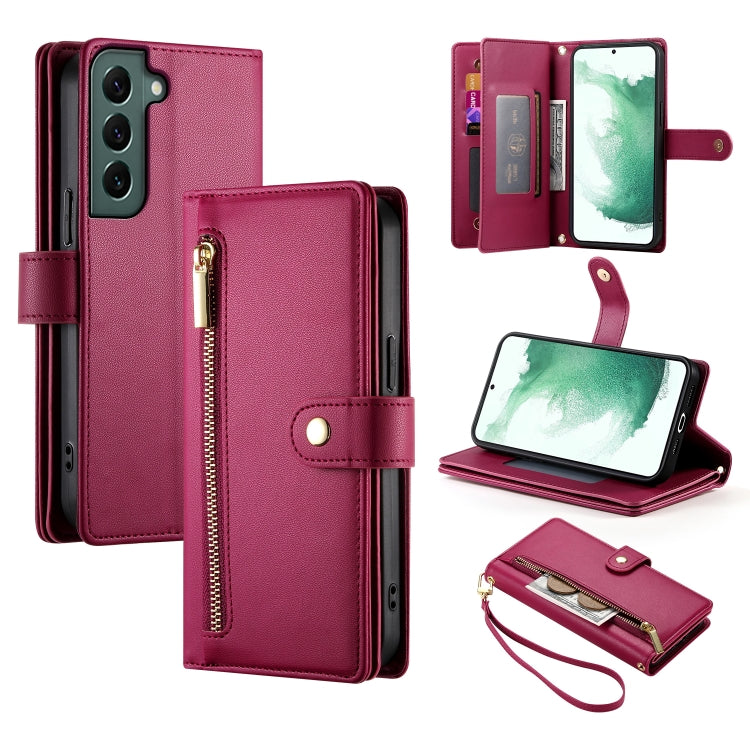 Custodia per cellulare in pelle con nove scomparti per carte e cerniera, For Samsung Galaxy S22+ 5G, For Samsung Galaxy S22 5G, For Samsung Galaxy S21 FE 5G, For Samsung Galaxy S21 5G