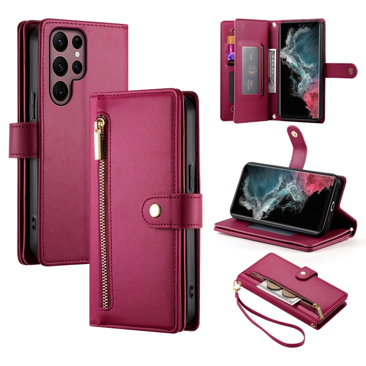 Custodia per cellulare in pelle con nove scomparti per carte e cerniera, For Samsung Galaxy S23 Ultra 5G, For Samsung Galaxy S23+ 5G, For Samsung Galaxy S23 5G, For Samsung Galaxy S22 Ultra 5G
