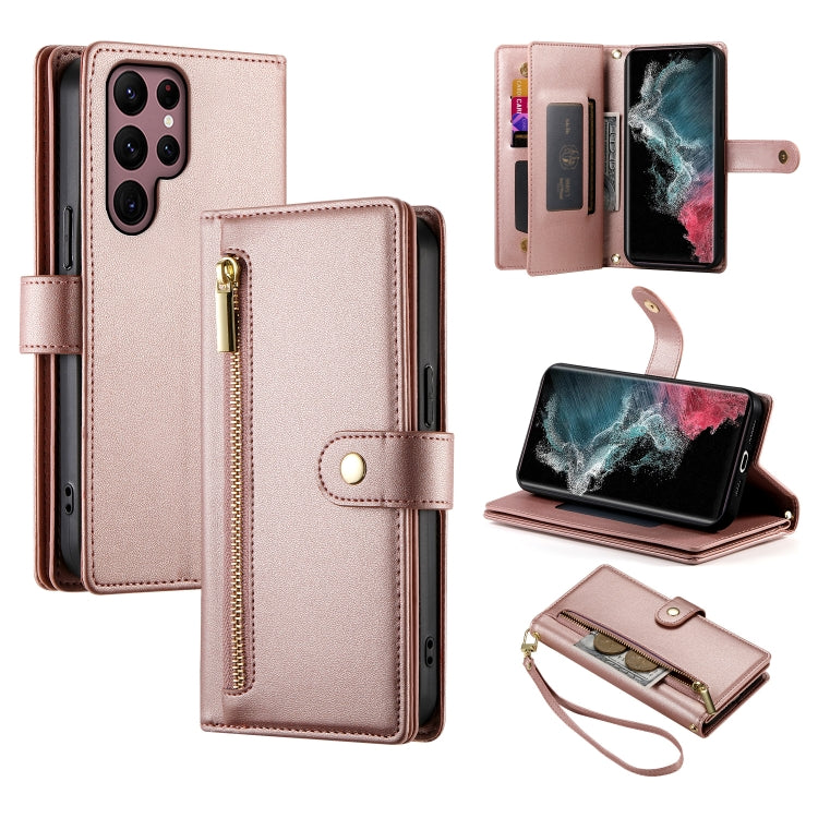 Custodia per cellulare in pelle con nove scomparti per carte e cerniera, For Samsung Galaxy S23 Ultra 5G, For Samsung Galaxy S23+ 5G, For Samsung Galaxy S23 5G, For Samsung Galaxy S22 Ultra 5G