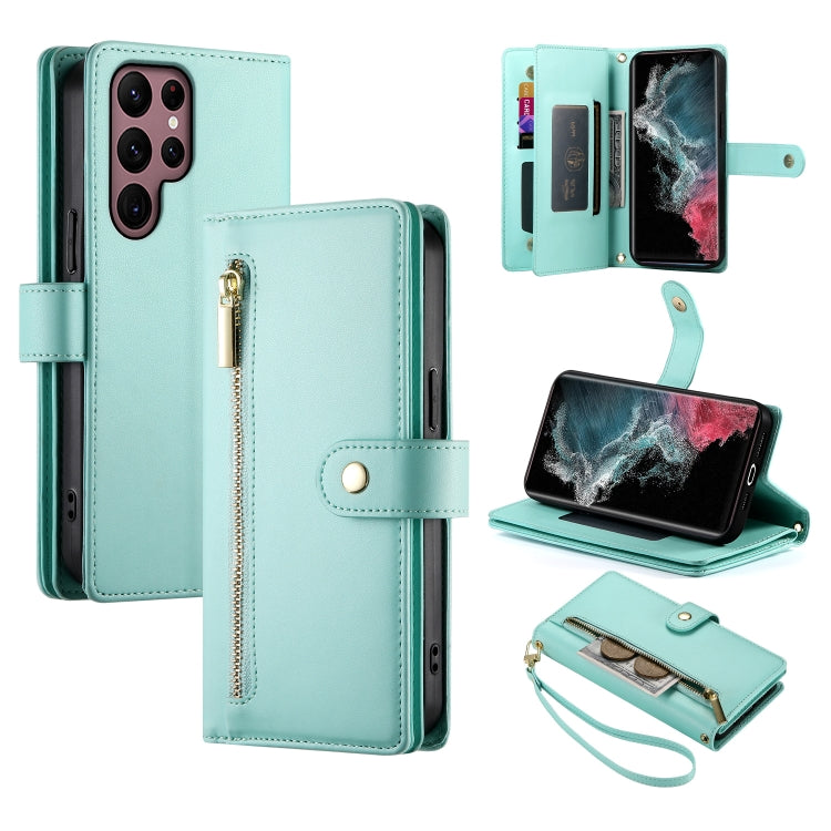Custodia per cellulare in pelle con nove scomparti per carte e cerniera, For Samsung Galaxy S23 Ultra 5G, For Samsung Galaxy S23+ 5G, For Samsung Galaxy S23 5G, For Samsung Galaxy S22 Ultra 5G