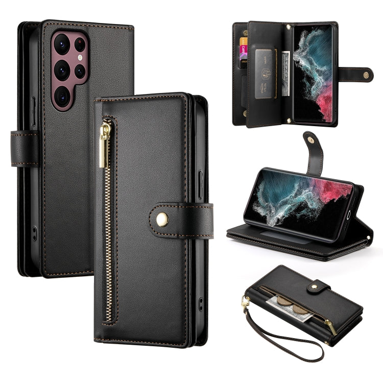 Custodia per cellulare in pelle con nove scomparti per carte e cerniera, For Samsung Galaxy S23 Ultra 5G, For Samsung Galaxy S23+ 5G, For Samsung Galaxy S23 5G, For Samsung Galaxy S22 Ultra 5G