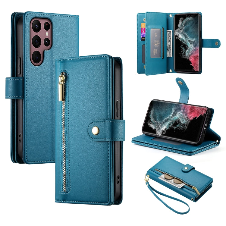 Custodia per cellulare in pelle con nove scomparti per carte e cerniera, For Samsung Galaxy S23 Ultra 5G, For Samsung Galaxy S23+ 5G, For Samsung Galaxy S23 5G, For Samsung Galaxy S22 Ultra 5G