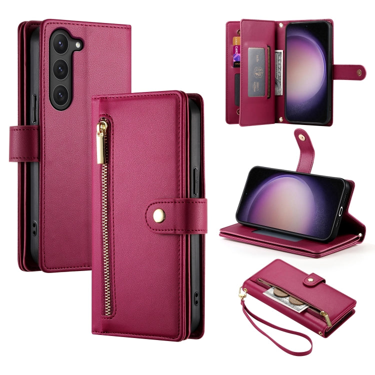Custodia per cellulare in pelle con nove scomparti per carte e cerniera, For Samsung Galaxy S23 Ultra 5G, For Samsung Galaxy S23+ 5G, For Samsung Galaxy S23 5G, For Samsung Galaxy S22 Ultra 5G