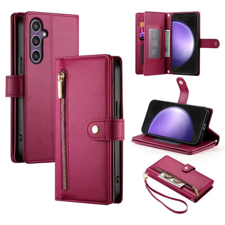 Custodia per cellulare in pelle con nove scomparti per carte e cerniera, For Samsung Galaxy S24 Ultra 5G, For Samsung Galaxy S24+ 5G, For Samsung Galaxy S24 5G, For Samsung Galaxy S23 FE 5G