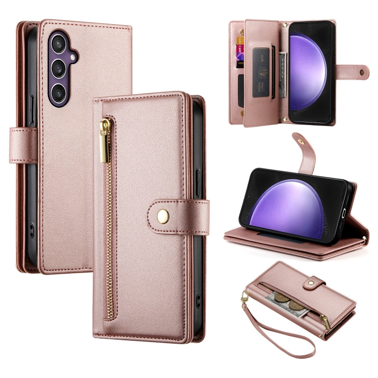 Custodia per cellulare in pelle con nove scomparti per carte e cerniera, For Samsung Galaxy S24 Ultra 5G, For Samsung Galaxy S24+ 5G, For Samsung Galaxy S24 5G, For Samsung Galaxy S23 FE 5G