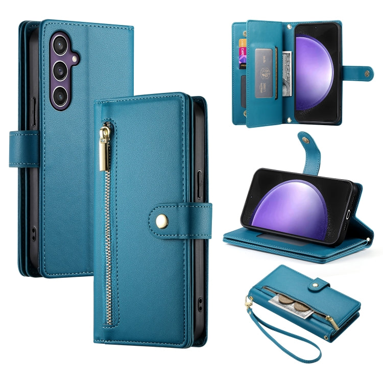 Custodia per cellulare in pelle con nove scomparti per carte e cerniera, For Samsung Galaxy S24 Ultra 5G, For Samsung Galaxy S24+ 5G, For Samsung Galaxy S24 5G, For Samsung Galaxy S23 FE 5G