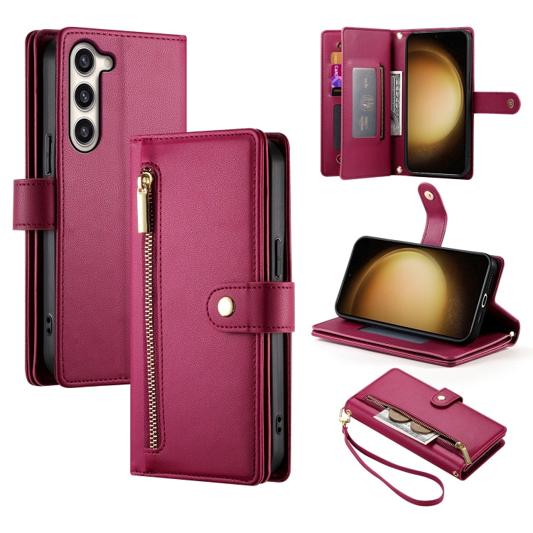 Custodia per cellulare in pelle con nove scomparti per carte e cerniera, For Samsung Galaxy S23 Ultra 5G, For Samsung Galaxy S23+ 5G, For Samsung Galaxy S23 5G, For Samsung Galaxy S22 Ultra 5G