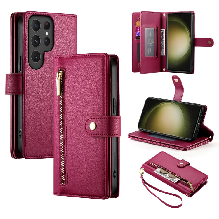 Custodia per cellulare in pelle con nove scomparti per carte e cerniera, For Samsung Galaxy S23 Ultra 5G, For Samsung Galaxy S23+ 5G, For Samsung Galaxy S23 5G, For Samsung Galaxy S22 Ultra 5G