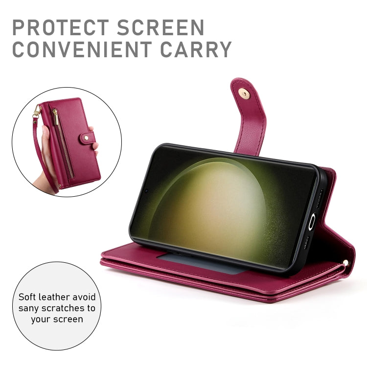 Custodia per cellulare in pelle con nove scomparti per carte e cerniera, For Samsung Galaxy S23 Ultra 5G, For Samsung Galaxy S23+ 5G, For Samsung Galaxy S23 5G, For Samsung Galaxy S22 Ultra 5G