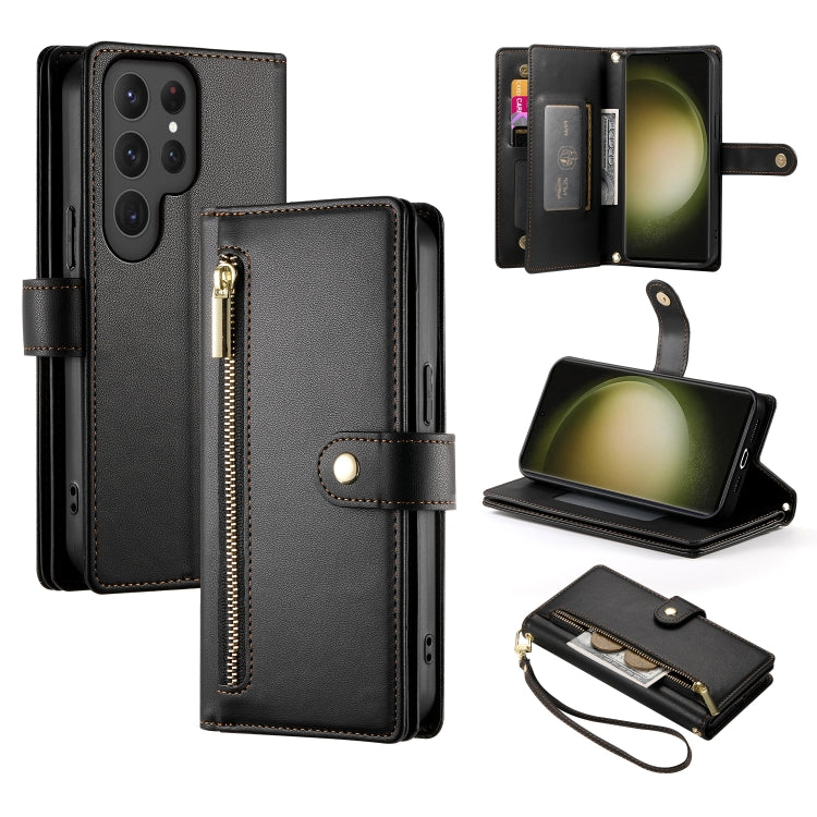Custodia per cellulare in pelle con nove scomparti per carte e cerniera, For Samsung Galaxy S23 Ultra 5G, For Samsung Galaxy S23+ 5G, For Samsung Galaxy S23 5G, For Samsung Galaxy S22 Ultra 5G