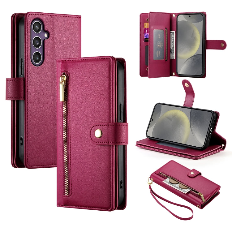 Custodia per cellulare in pelle con nove scomparti per carte e cerniera, For Samsung Galaxy S24 Ultra 5G, For Samsung Galaxy S24+ 5G, For Samsung Galaxy S24 5G, For Samsung Galaxy S23 FE 5G