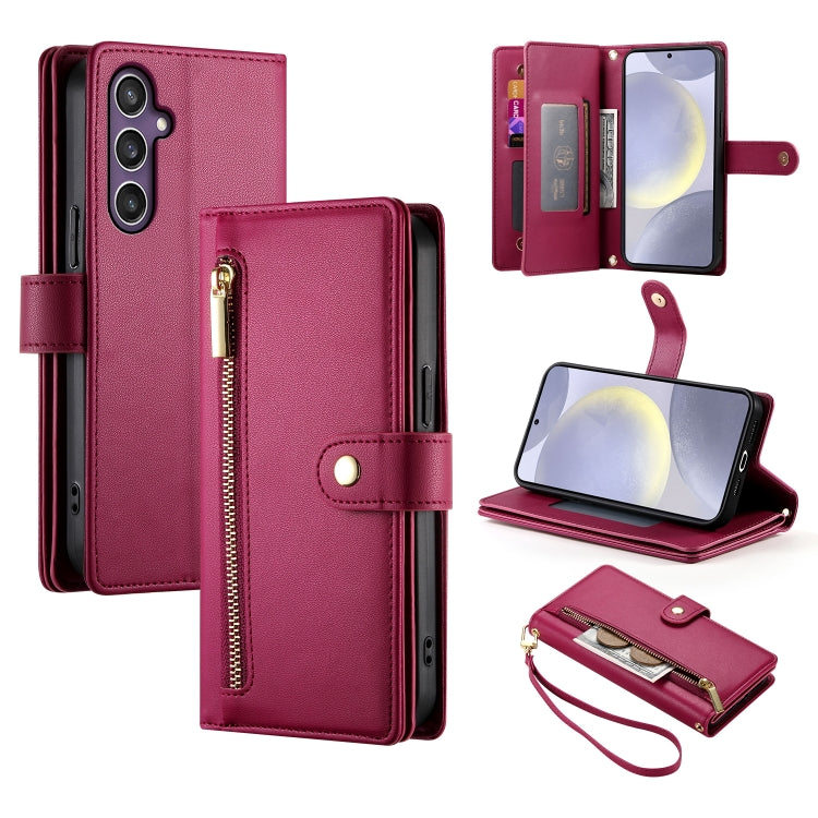 Custodia per cellulare in pelle con nove scomparti per carte e cerniera, For Samsung Galaxy S24 Ultra 5G, For Samsung Galaxy S24+ 5G, For Samsung Galaxy S24 5G, For Samsung Galaxy S23 FE 5G