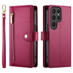 Custodia per cellulare in pelle con nove scomparti per carte e cerniera, For Samsung Galaxy S24 Ultra 5G, For Samsung Galaxy S24+ 5G, For Samsung Galaxy S24 5G, For Samsung Galaxy S23 FE 5G