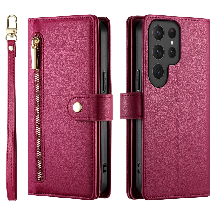 Custodia per cellulare in pelle con nove scomparti per carte e cerniera, For Samsung Galaxy S24 Ultra 5G, For Samsung Galaxy S24+ 5G, For Samsung Galaxy S24 5G, For Samsung Galaxy S23 FE 5G