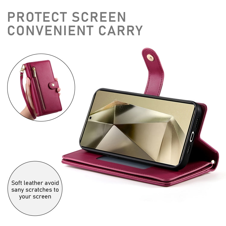 Custodia per cellulare in pelle con nove scomparti per carte e cerniera, For Samsung Galaxy S24 Ultra 5G, For Samsung Galaxy S24+ 5G, For Samsung Galaxy S24 5G, For Samsung Galaxy S23 FE 5G