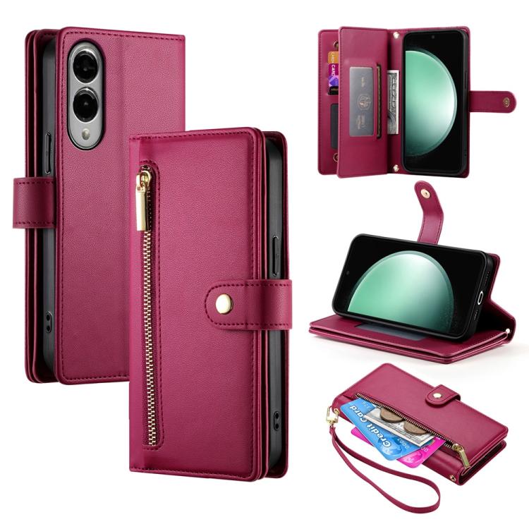 Custodia per cellulare in pelle con nove scomparti per carte e cerniera, For Samsung Galaxy S26 5G, For Samsung Galaxy S25 FE 5G, For Samsung Galaxy S25 Edge 5G, For Samsung Galaxy S24 FE 5G