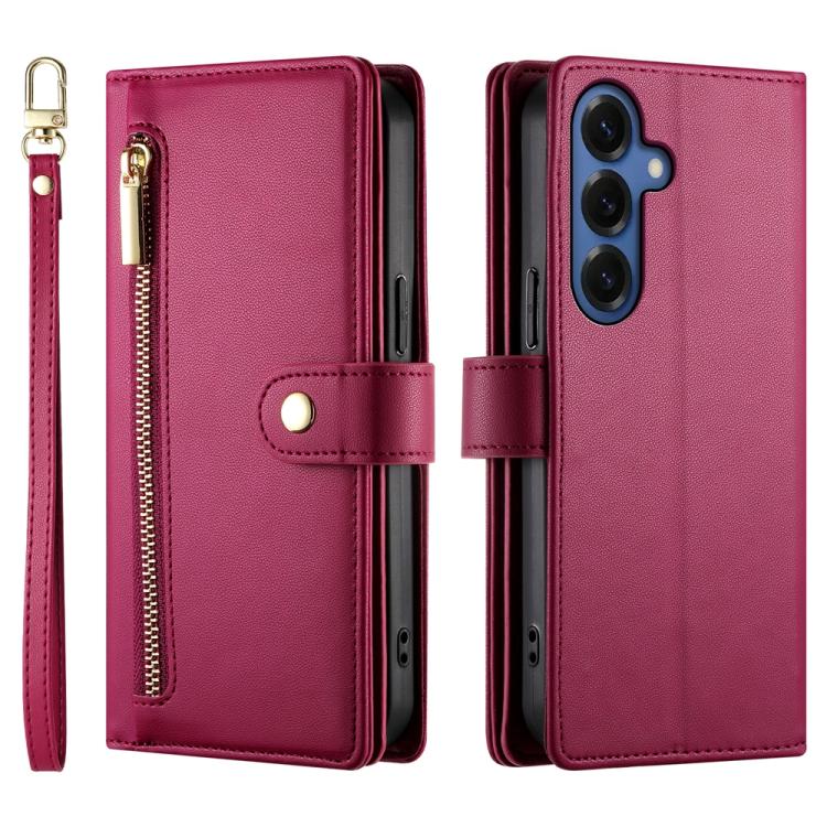 Custodia per cellulare in pelle con nove scomparti per carte e cerniera, For Samsung Galaxy S26 5G, For Samsung Galaxy S25 FE 5G, For Samsung Galaxy S25 Edge 5G, For Samsung Galaxy S24 FE 5G