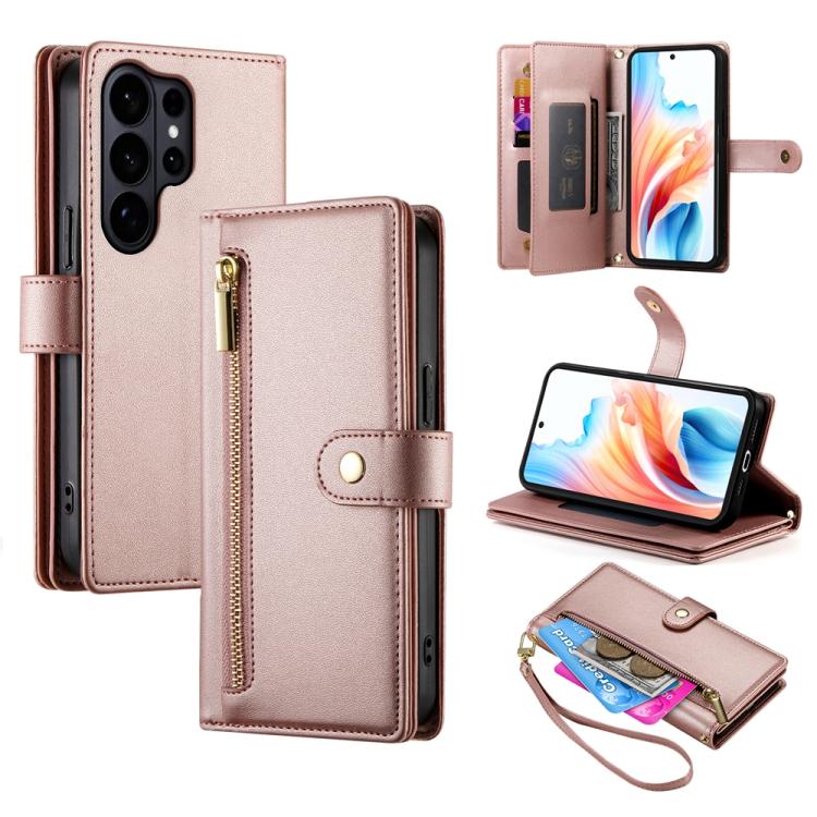 Custodia per cellulare in pelle con nove scomparti per carte e cerniera, For Galaxy S26 FE 5G, For Samsung Galaxy S26+ 5G, For Samsung Galaxy S26 Edge 5G, For Samsung Galaxy S26 Ultra 5G