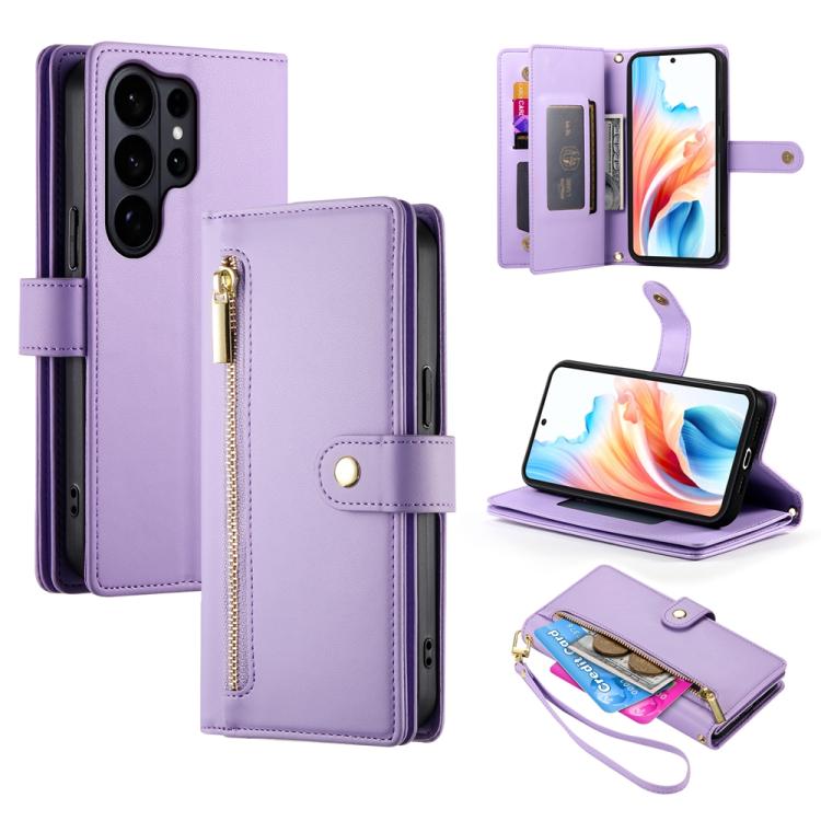 Custodia per cellulare in pelle con nove scomparti per carte e cerniera, For Galaxy S26 FE 5G, For Samsung Galaxy S26+ 5G, For Samsung Galaxy S26 Edge 5G, For Samsung Galaxy S26 Ultra 5G