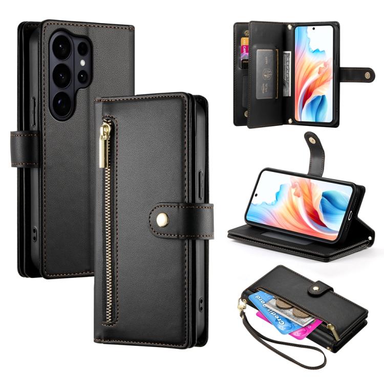 Custodia per cellulare in pelle con nove scomparti per carte e cerniera, For Galaxy S26 FE 5G, For Samsung Galaxy S26+ 5G, For Samsung Galaxy S26 Edge 5G, For Samsung Galaxy S26 Ultra 5G